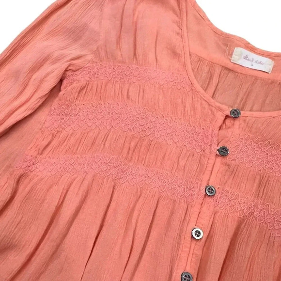 Altar’d State Coral Pink Lace Detail Boho Blouse M - Picture 2 of 5